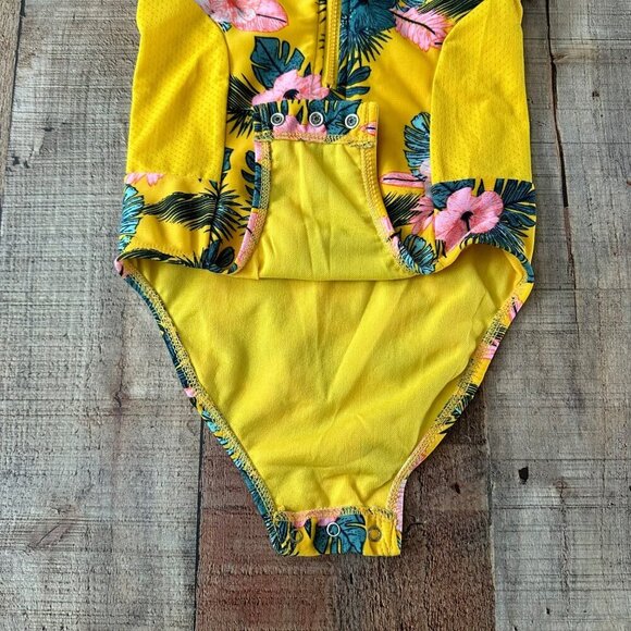 Cat and Jack 4T Girls Yellow Floral One Piece Swimsuit Front Zipper Bottom Snaps - Picture 7 of 9